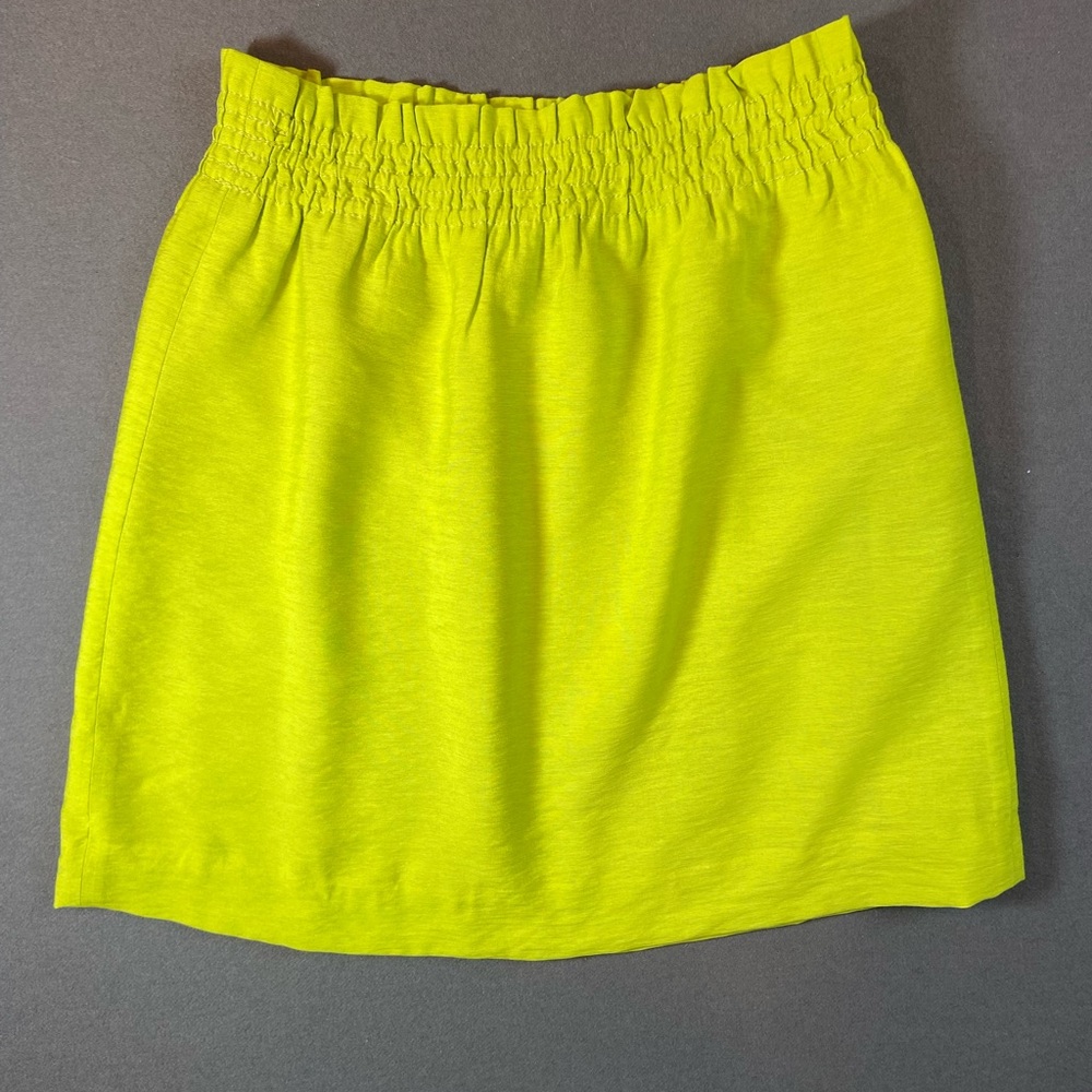 NWT J Crew neon green skirt elastic waist‎ pull on paper bag Fully Lined size 0
